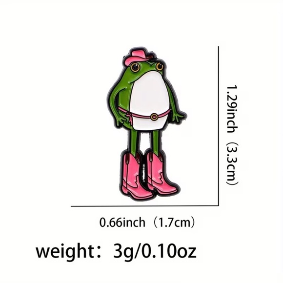 Frog Enamel Pin with Pink Cowboy Boots - Picture 3 of 4